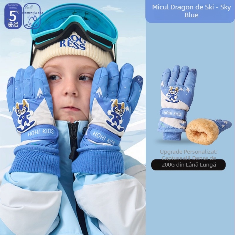 Mănuși de schi pentru copii, gata făcute de producător, cu imprimeu de iepuraș, pentru fete și băieți, impermeabile și rezistente la frig, plus catifea, bumbac îngroșat, pentru tehnologie termică