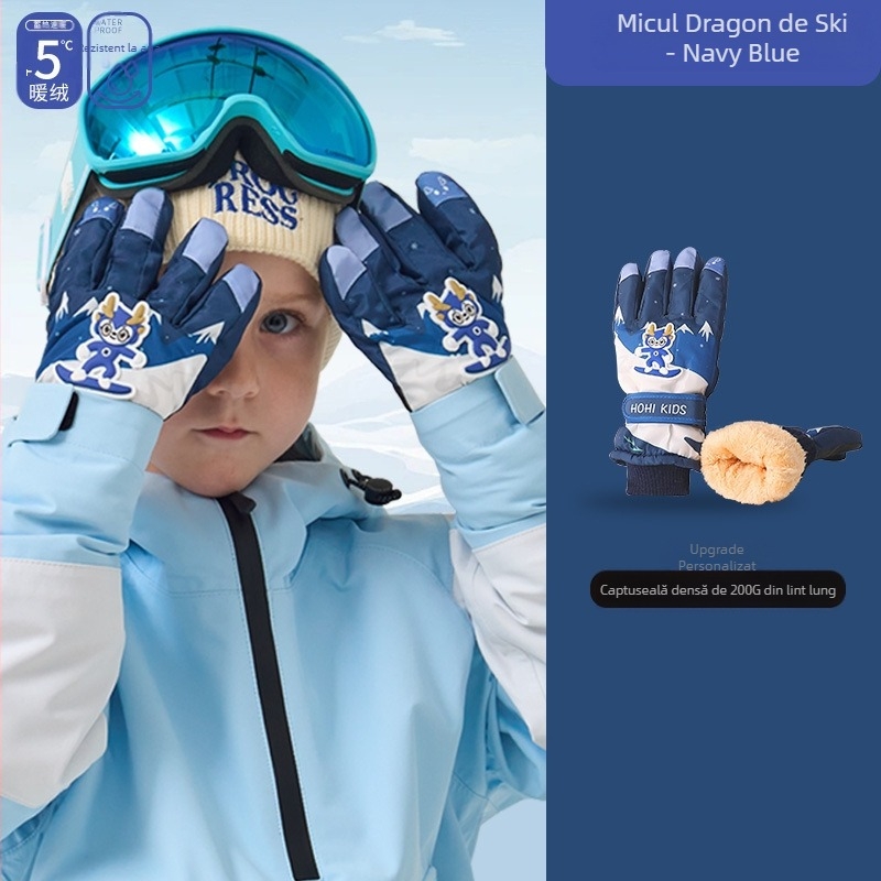 Mănuși de schi pentru copii, gata făcute de producător, cu imprimeu de iepuraș, pentru fete și băieți, impermeabile și rezistente la frig, plus catifea, bumbac îngroșat, pentru tehnologie termică
