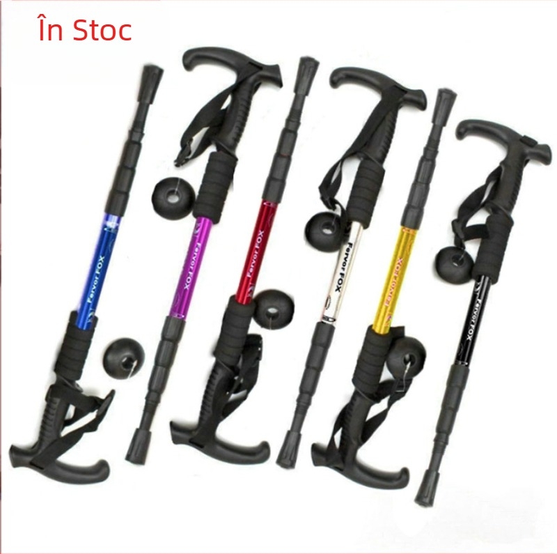 Suport de baldachin din aliaj de aluminiu cu patru secțiuni, absorbție a șocurilor, mâner drept ultra-ușor, mâner curbat, cârje pentru drumeții în aer liber