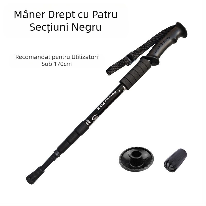 Suport de baldachin din aliaj de aluminiu cu patru secțiuni, absorbție a șocurilor, mâner drept ultra-ușor, mâner curbat, cârje pentru drumeții în aer liber