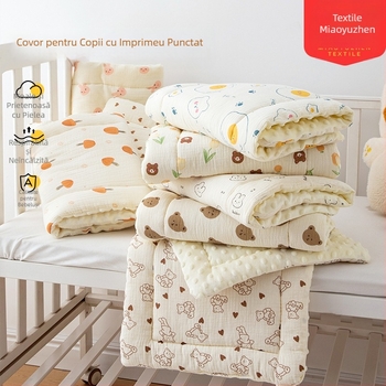 Pernă pentru bebeluși cu imprimeu de desene animate față-verso pentru cărucior, pernă de catifea moale și confortabilă pentru bebeluși