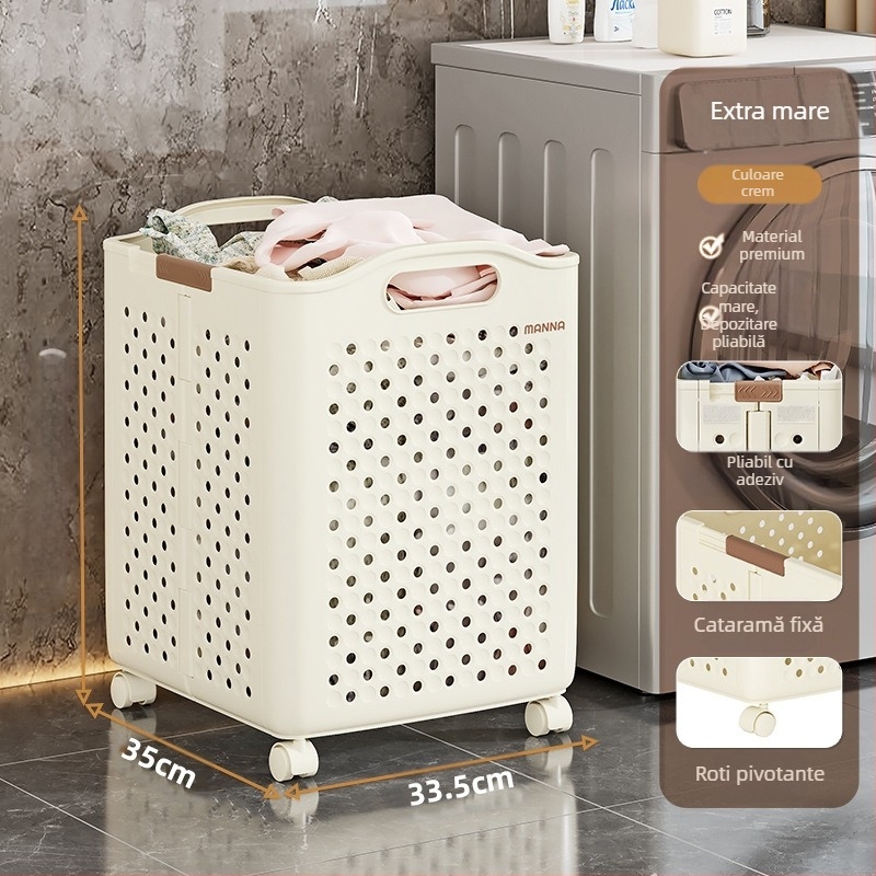 Coș de depozitare pliabil pentru haine murdare, coș de depozitare de mare capacitate, găleată pentru haine murdare cu roți, acasă, spălătorie, baie, toaletă, coș de haine murdare
