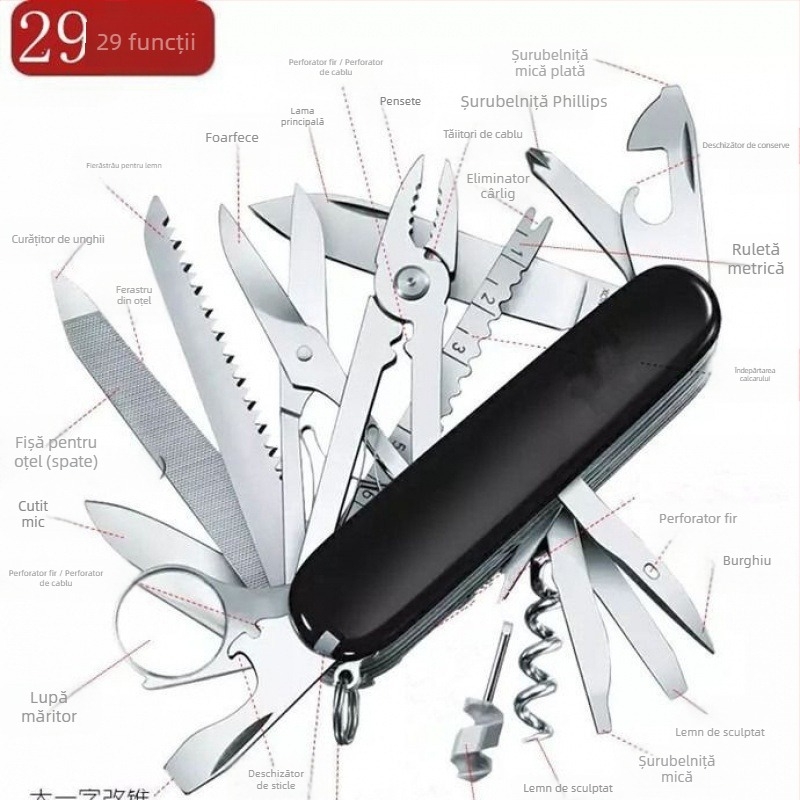 Cuțit elvețian multifuncțional en-gros, cuțit pliabil ascuțit pentru fructe, autoapărare, combinație portabilă