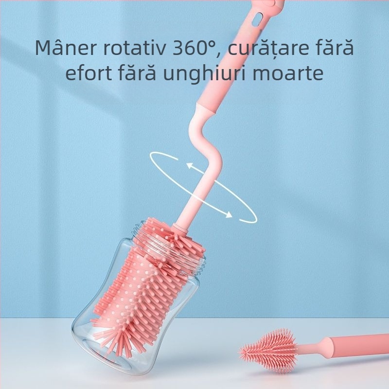 Perie de curățare pentru biberon din silicon, perie de spălare a biberonului, perie de clătire, perie de curățare, set de perii de curățare