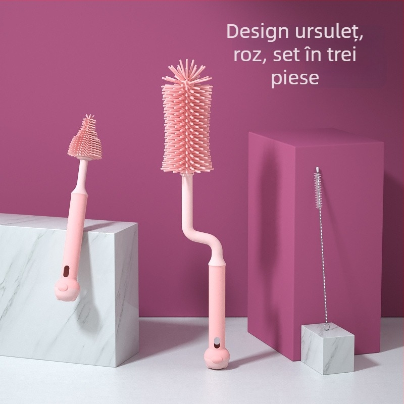 Perie de curățare pentru biberon din silicon, perie de spălare a biberonului, perie de clătire, perie de curățare, set de perii de curățare