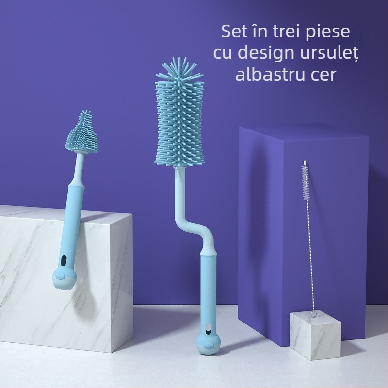 Perie de curățare pentru biberon din silicon, perie de spălare a biberonului, perie de clătire, perie de curățare, set de perii de curățare