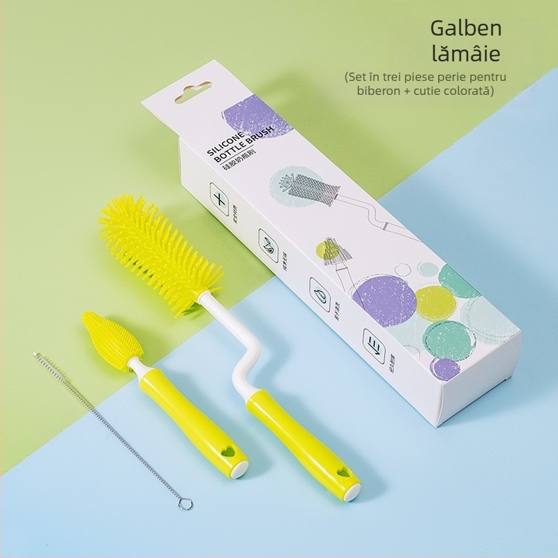 Perie de curățare pentru biberon din silicon, perie de spălare a biberonului, perie de clătire, perie de curățare, set de perii de curățare