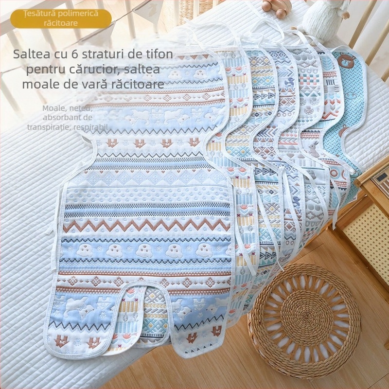 Covoraș moale de vară cu șase straturi de tifon, 80 * 40, cearșafuri lavabile pentru sugari, covoraș pentru cărucior auto pentru exterior