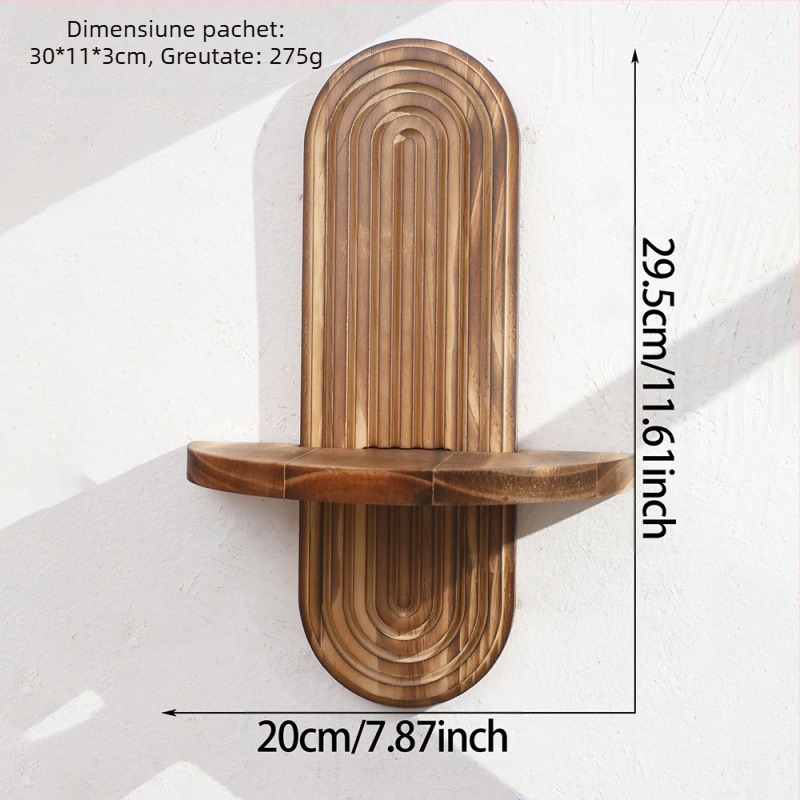 Raft de depozitare pentru ghiveci de flori din lemn masiv, cu fir oval boem, decorațiuni interioare pentru casă, artizanat din lemn, creativ, de perete, pentru ghiveci de flori