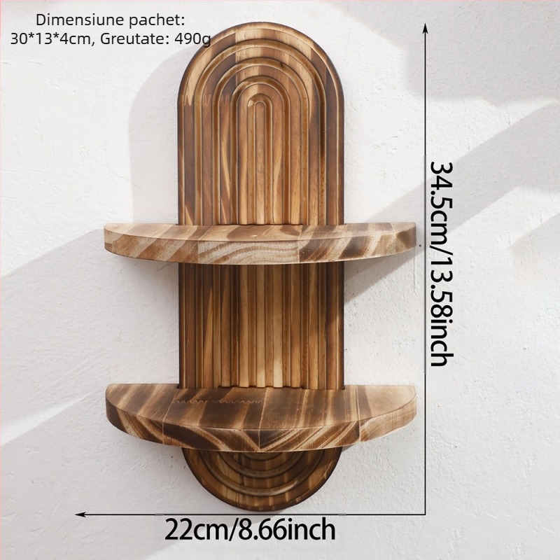 Raft de depozitare pentru ghiveci de flori din lemn masiv, cu fir oval boem, decorațiuni interioare pentru casă, artizanat din lemn, creativ, de perete, pentru ghiveci de flori