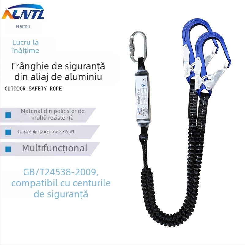 Coardă de siguranță anti-cădere pentru lucrări aeriene Cârlig dublu cu pachet tampon Coardă de protecție pentru electricieni Coardă elastică din aliaj de aluminiu și oțel aliat