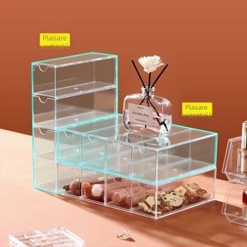 Cutie de depozitare pentru ochelari tip sertar desktop, simplă, transparentă, cu compartimente multiple, pentru dormitor studențesc, cutie organizator pentru cosmetice diverse