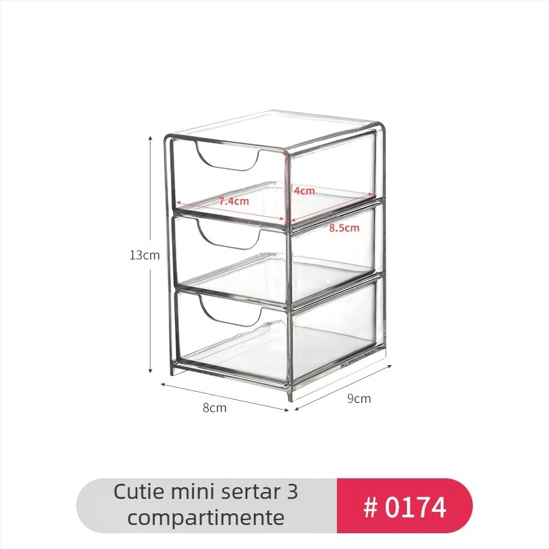 Cutie de depozitare pentru ochelari tip sertar desktop, simplă, transparentă, cu compartimente multiple, pentru dormitor studențesc, cutie organizator pentru cosmetice diverse