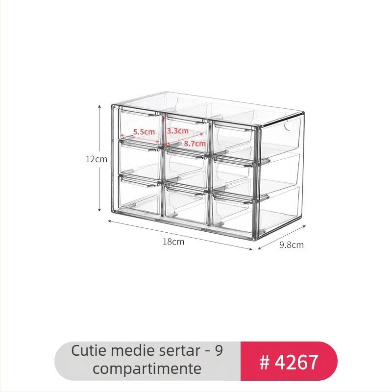 Cutie de depozitare pentru ochelari tip sertar desktop, simplă, transparentă, cu compartimente multiple, pentru dormitor studențesc, cutie organizator pentru cosmetice diverse