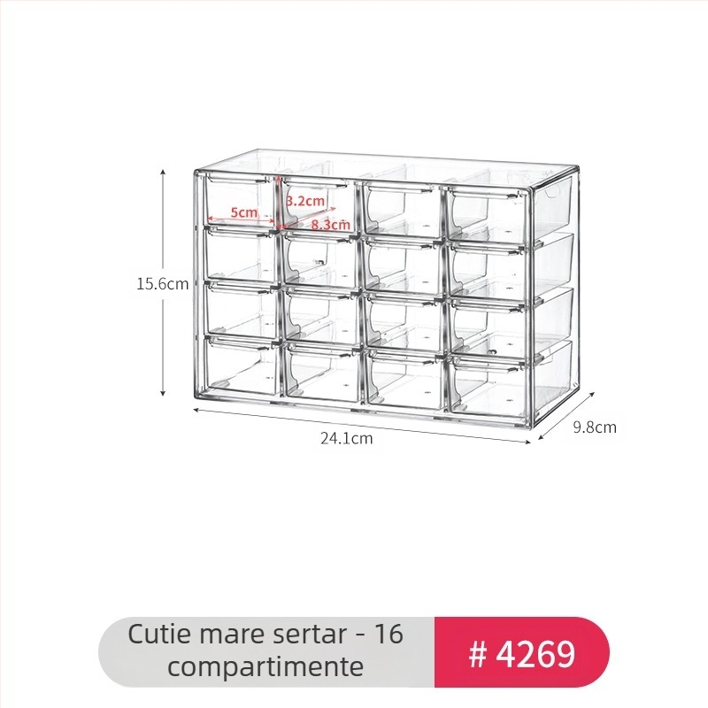 Cutie de depozitare pentru ochelari tip sertar desktop, simplă, transparentă, cu compartimente multiple, pentru dormitor studențesc, cutie organizator pentru cosmetice diverse