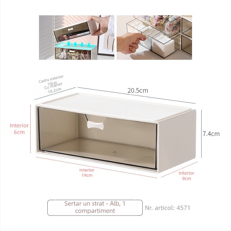 Cutie de depozitare pentru ochelari tip sertar desktop, simplă, transparentă, cu compartimente multiple, pentru dormitor studențesc, cutie organizator pentru cosmetice diverse