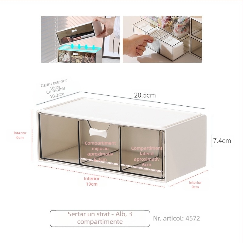 Cutie de depozitare pentru ochelari tip sertar desktop, simplă, transparentă, cu compartimente multiple, pentru dormitor studențesc, cutie organizator pentru cosmetice diverse