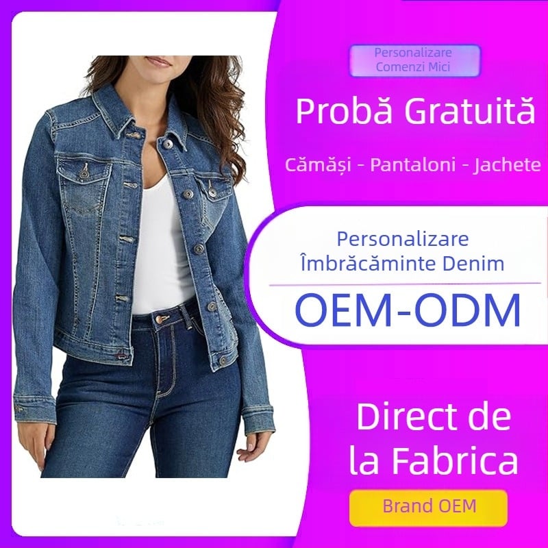 Jachetă denim pentru femei spălată, de toamnă, jachetă transfrontalieră personalizată, jachetă denim retro cu imprimeu multicolor