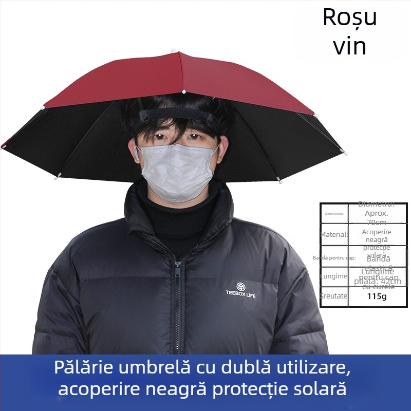 Umbrelă montată pe cap, umbrelă de soare portabilă pentru pescuit în aer liber, umbrelă pliabilă mare pentru exterior, rezistentă la UV, rezistentă la vânt, en-gros