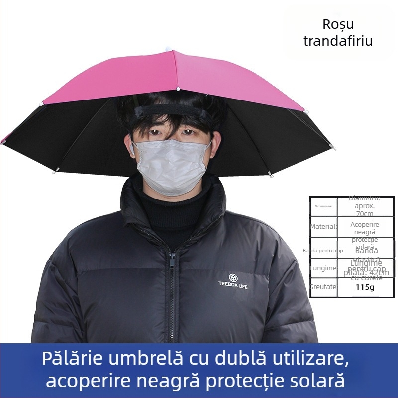 Umbrelă montată pe cap, umbrelă de soare portabilă pentru pescuit în aer liber, umbrelă pliabilă mare pentru exterior, rezistentă la UV, rezistentă la vânt, en-gros