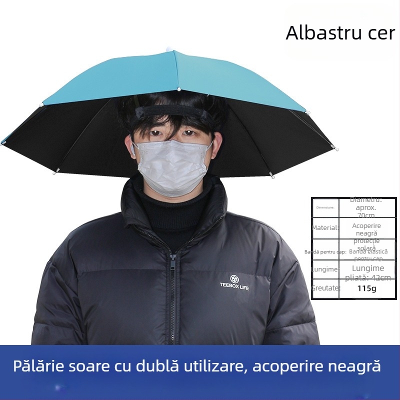 Umbrelă montată pe cap, umbrelă de soare portabilă pentru pescuit în aer liber, umbrelă pliabilă mare pentru exterior, rezistentă la UV, rezistentă la vânt, en-gros