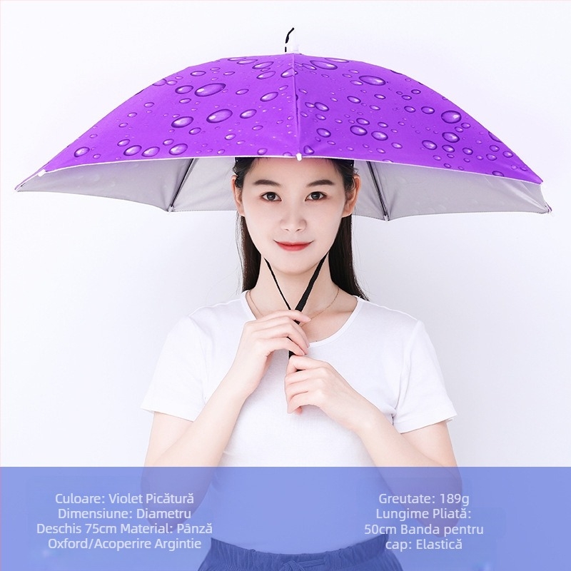 Umbrelă montată pe cap, umbrelă de soare portabilă pentru pescuit în aer liber, umbrelă pliabilă mare pentru exterior, rezistentă la UV, rezistentă la vânt, en-gros