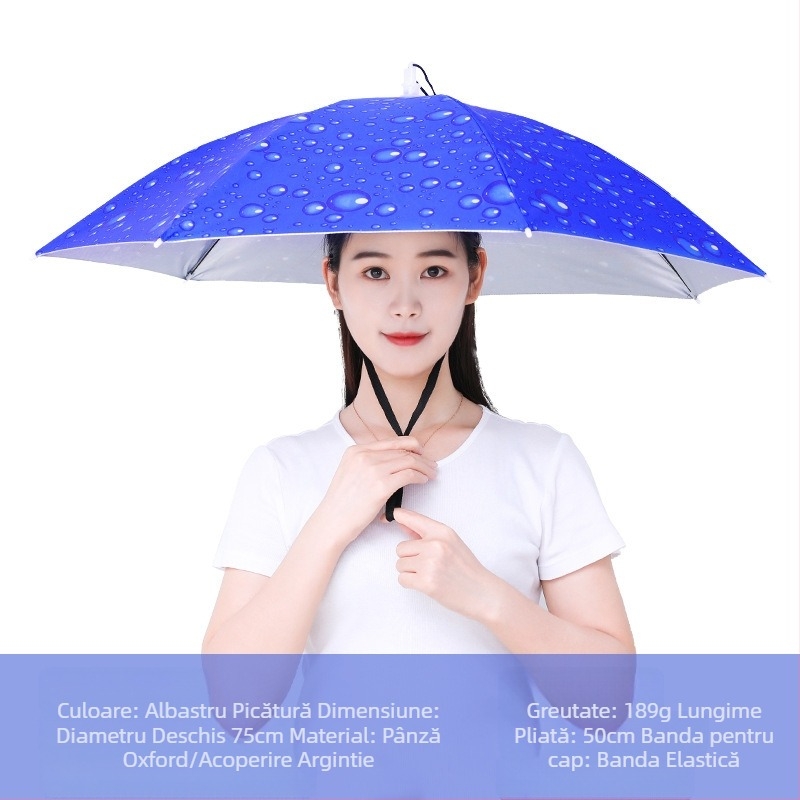 Umbrelă montată pe cap, umbrelă de soare portabilă pentru pescuit în aer liber, umbrelă pliabilă mare pentru exterior, rezistentă la UV, rezistentă la vânt, en-gros