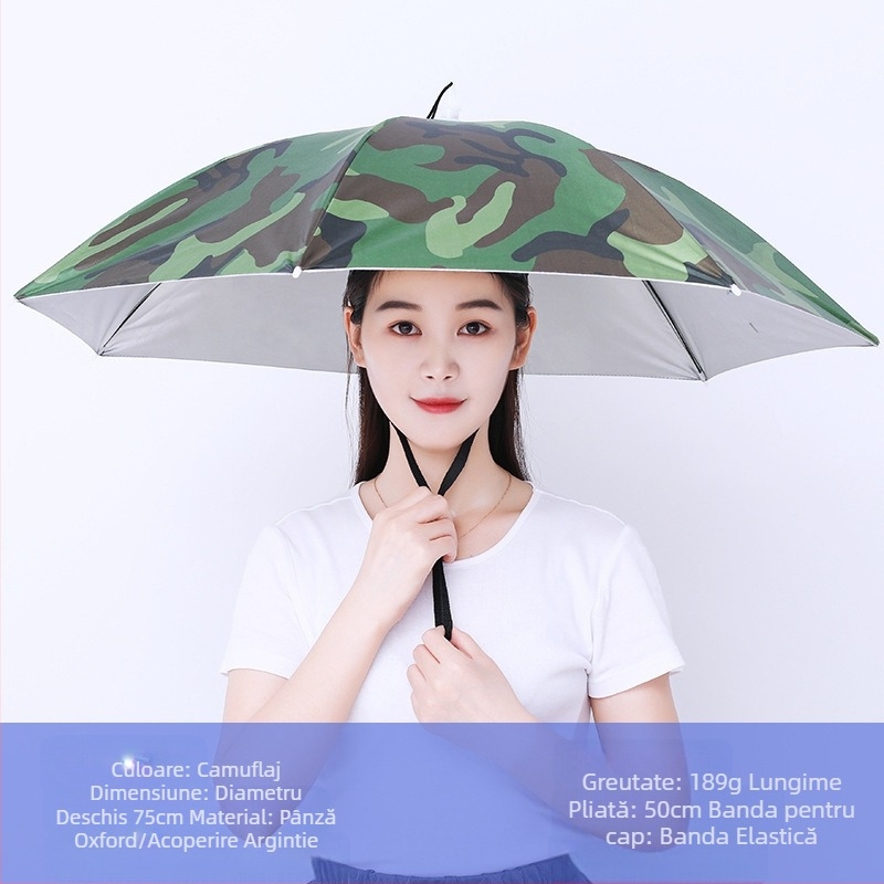 Umbrelă montată pe cap, umbrelă de soare portabilă pentru pescuit în aer liber, umbrelă pliabilă mare pentru exterior, rezistentă la UV, rezistentă la vânt, en-gros