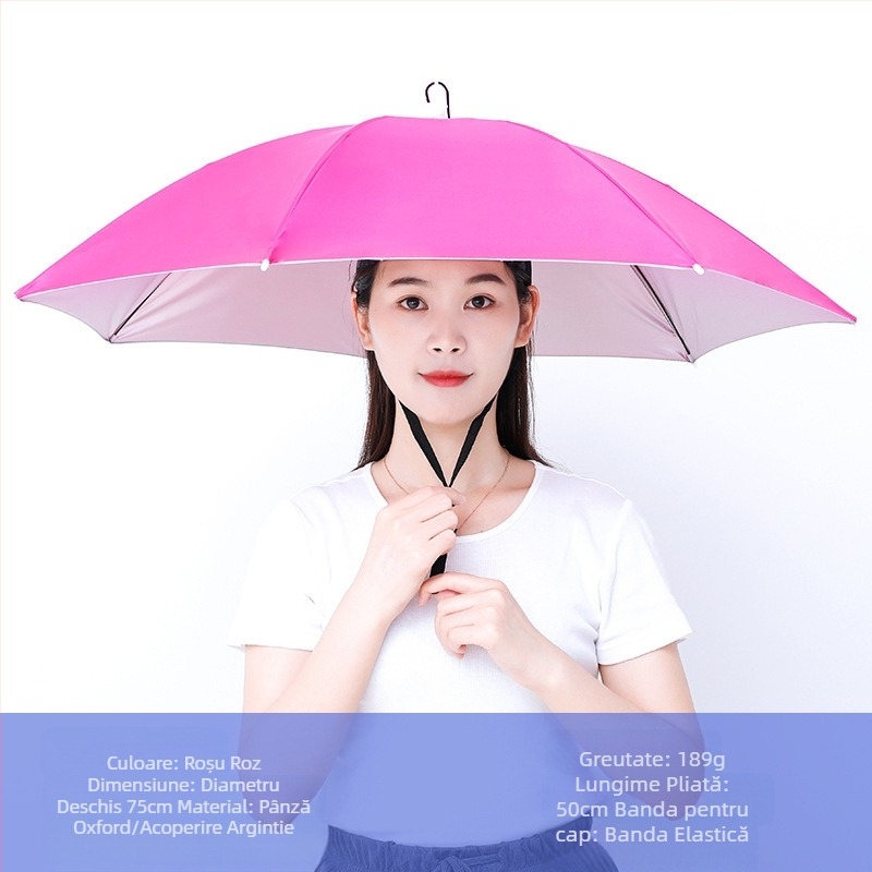 Umbrelă montată pe cap, umbrelă de soare portabilă pentru pescuit în aer liber, umbrelă pliabilă mare pentru exterior, rezistentă la UV, rezistentă la vânt, en-gros