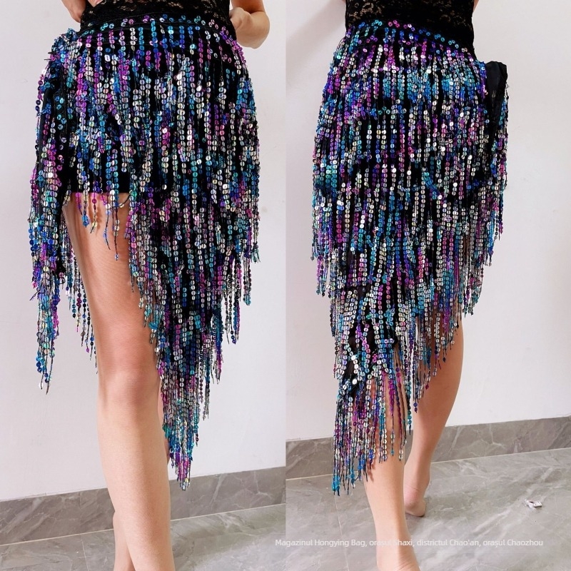 Noua rochie de dans din buric pentru practică, lanț în talie, șold, prosop, fustă, paiete, ciucure, sago, industrie grea, Drummy, rochie, talie prosop