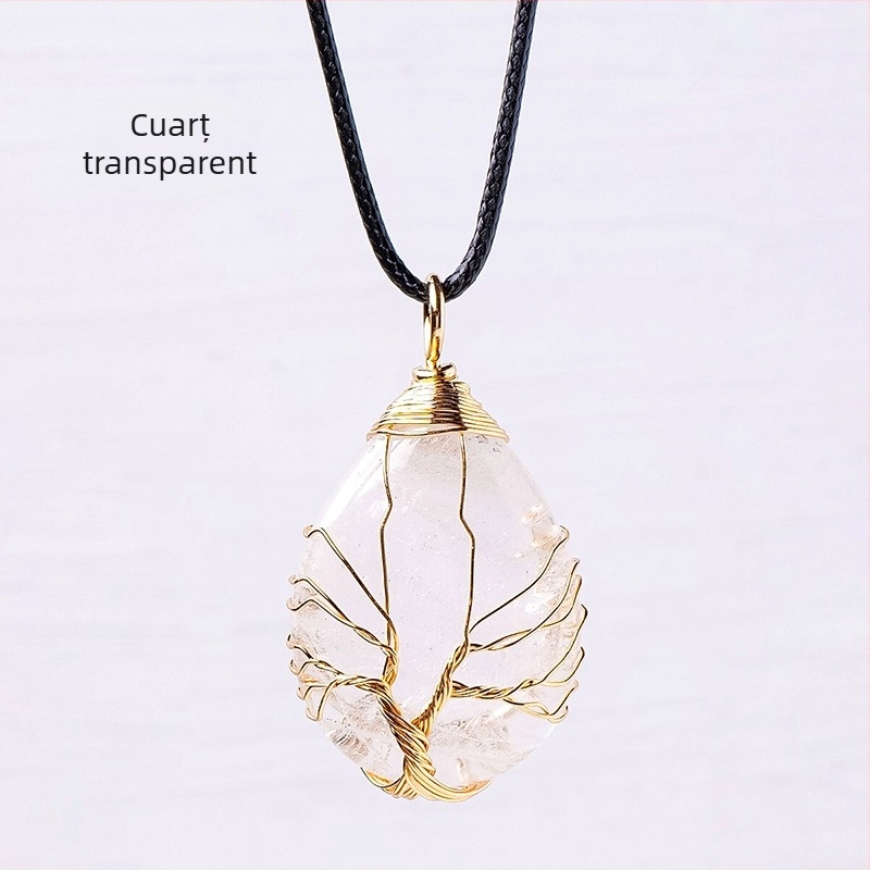 Pandantiv din mătase cu picătură de apă, cristal natural, arbore al vieții, țesut manual, colier cu piatră energetică, bijuterii en-gros