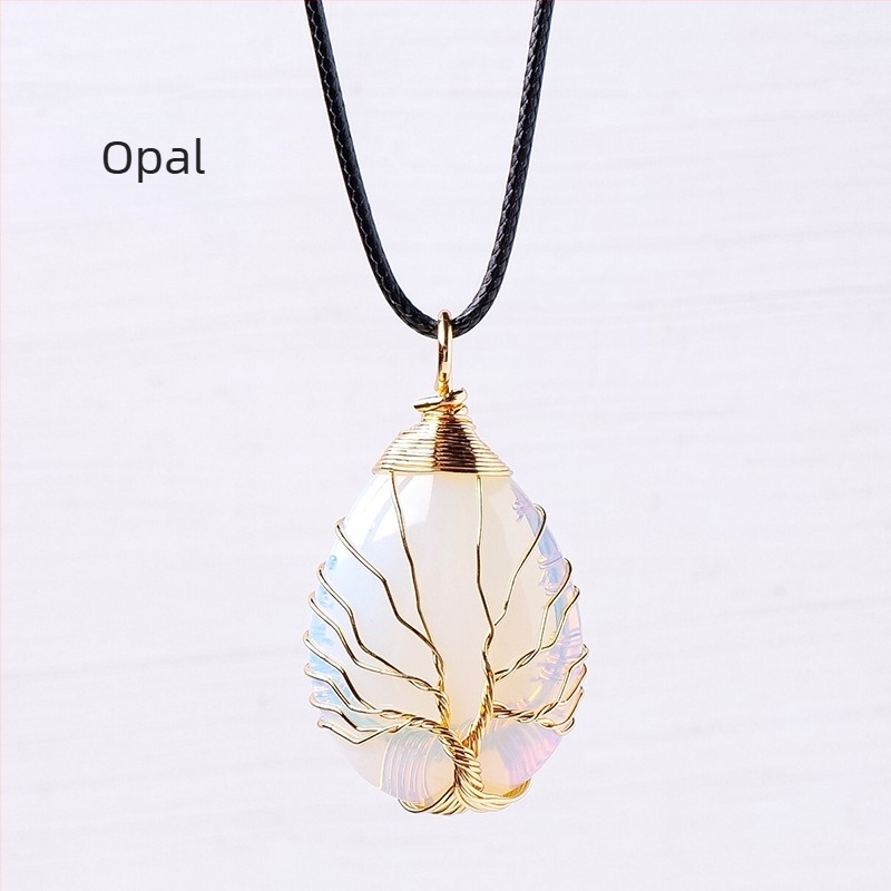 Pandantiv din mătase cu picătură de apă, cristal natural, arbore al vieții, țesut manual, colier cu piatră energetică, bijuterii en-gros