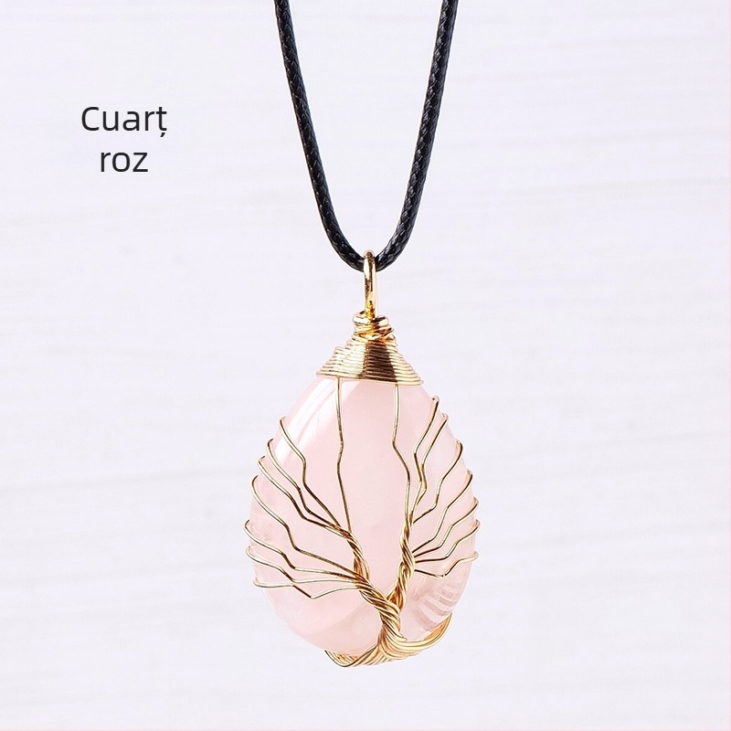 Pandantiv din mătase cu picătură de apă, cristal natural, arbore al vieții, țesut manual, colier cu piatră energetică, bijuterii en-gros