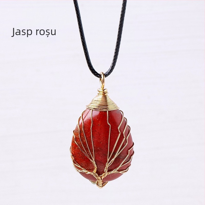 Pandantiv din mătase cu picătură de apă, cristal natural, arbore al vieții, țesut manual, colier cu piatră energetică, bijuterii en-gros