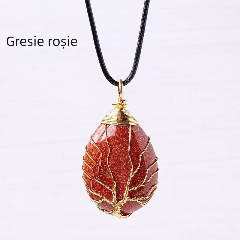 Pandantiv din mătase cu picătură de apă, cristal natural, arbore al vieții, țesut manual, colier cu piatră energetică, bijuterii en-gros