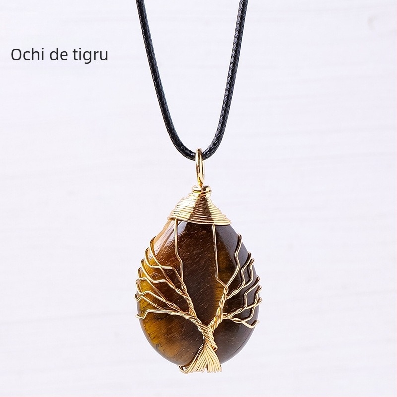 Pandantiv din mătase cu picătură de apă, cristal natural, arbore al vieții, țesut manual, colier cu piatră energetică, bijuterii en-gros