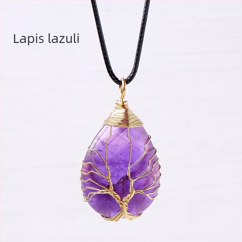 Pandantiv din mătase cu picătură de apă, cristal natural, arbore al vieții, țesut manual, colier cu piatră energetică, bijuterii en-gros