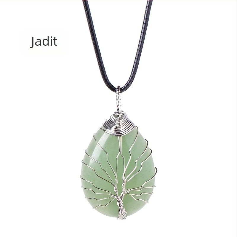 Pandantiv din mătase cu picătură de apă, cristal natural, arbore al vieții, țesut manual, colier cu piatră energetică, bijuterii en-gros