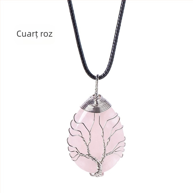 Pandantiv din mătase cu picătură de apă, cristal natural, arbore al vieții, țesut manual, colier cu piatră energetică, bijuterii en-gros