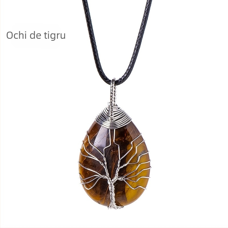 Pandantiv din mătase cu picătură de apă, cristal natural, arbore al vieții, țesut manual, colier cu piatră energetică, bijuterii en-gros