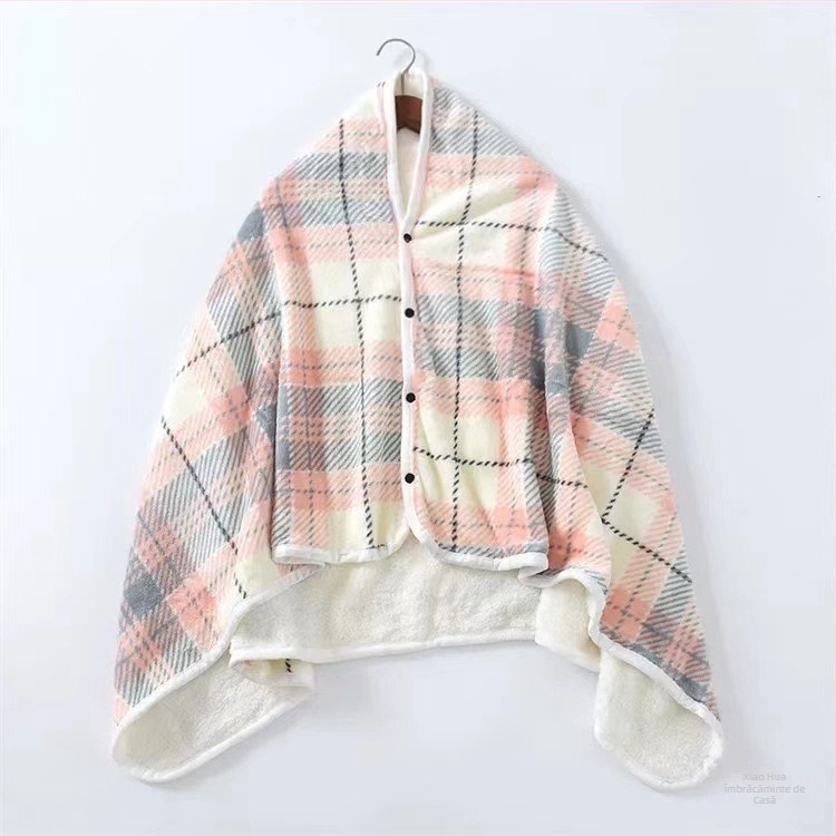 Pătură de șal din fleece groasă multifuncțională transfrontalieră, dublu strat, pătură casual de birou, pătură caldă de șal pentru femei cu cataramă