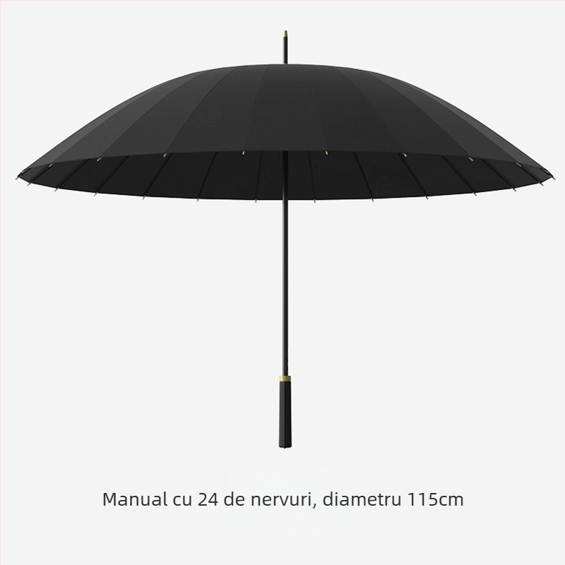 Umbrelă de golf cu mâner lung, umbrelă cu capac impermeabil, deschidere și închidere semiautomată, umbrelă cu tijă dreaptă pentru mașină, umbrelă puternică rezistentă la vânt, cauciuc negru, protecție solară