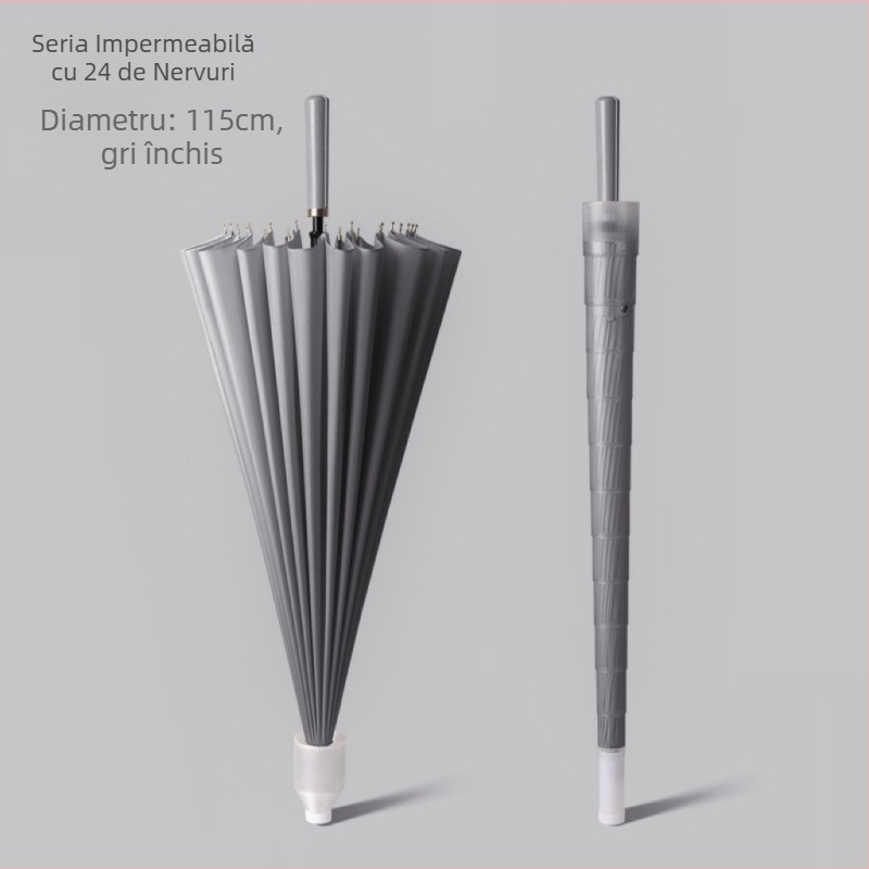 Umbrelă de golf cu mâner lung, umbrelă cu capac impermeabil, deschidere și închidere semiautomată, umbrelă cu tijă dreaptă pentru mașină, umbrelă puternică rezistentă la vânt, cauciuc negru, protecție solară