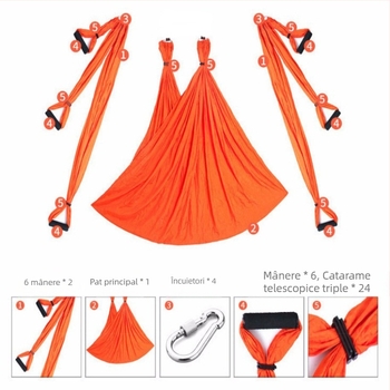 Hamac de yoga cu aer cald, din fabrică, cu 6 mânere, pentru studio de yoga, cu suport pentru mâini, pentru fitness, din material nylon neelastic pentru interior