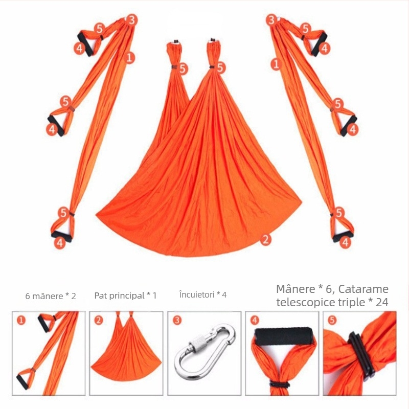 Hamac de yoga cu aer cald, din fabrică, cu 6 mânere, pentru studio de yoga, cu suport pentru mâini, pentru fitness, din material nylon neelastic pentru interior