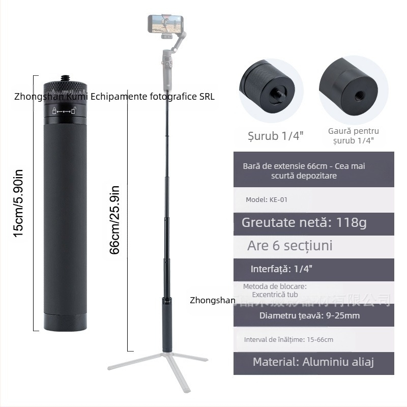 Tijă de extensie Feiyu Dajiang Vast Stabilizator de telefon mobil Stick selfie universal pentru cameră sport GoPro13 Tijă portabilă