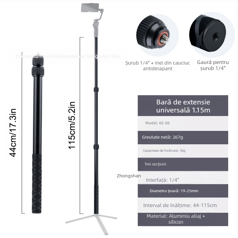 Tijă de extensie Feiyu Dajiang Vast Stabilizator de telefon mobil Stick selfie universal pentru cameră sport GoPro13 Tijă portabilă