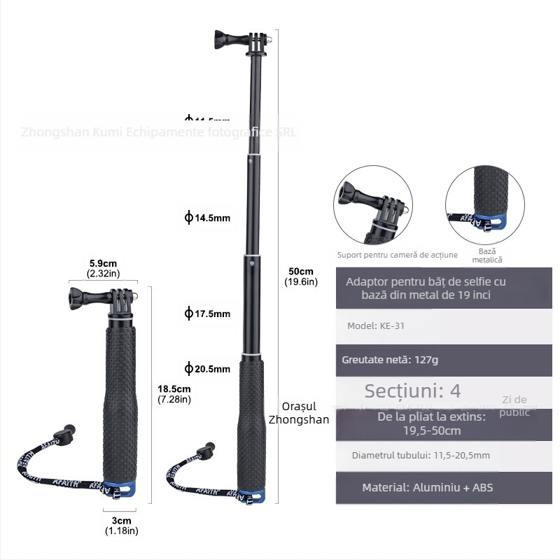 Tijă de extensie Feiyu Dajiang Vast Stabilizator de telefon mobil Stick selfie universal pentru cameră sport GoPro13 Tijă portabilă