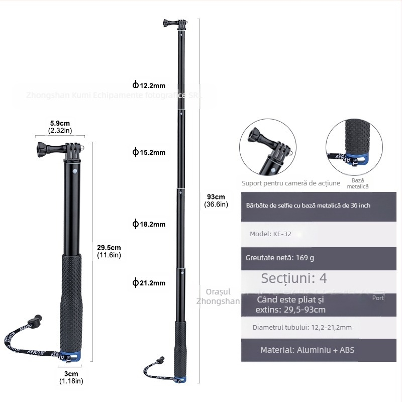 Tijă de extensie Feiyu Dajiang Vast Stabilizator de telefon mobil Stick selfie universal pentru cameră sport GoPro13 Tijă portabilă