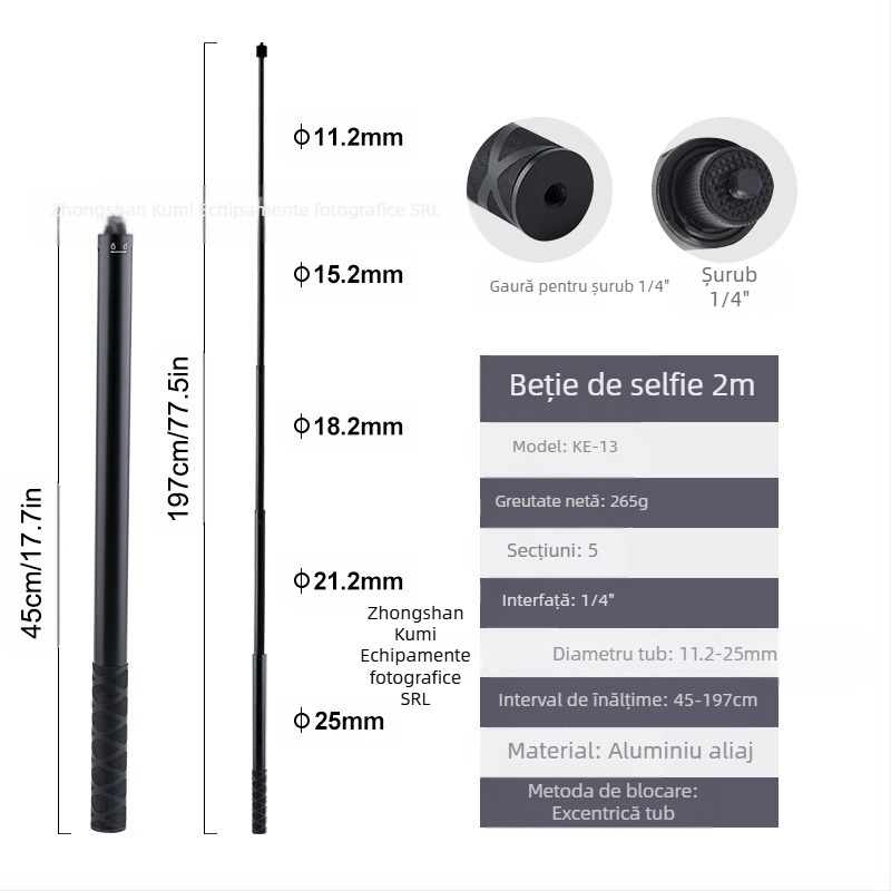 Tijă de extensie Feiyu Dajiang Vast Stabilizator de telefon mobil Stick selfie universal pentru cameră sport GoPro13 Tijă portabilă